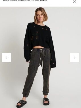 Oneteaspoon Black Stud-Trim Jogger Pants - Women